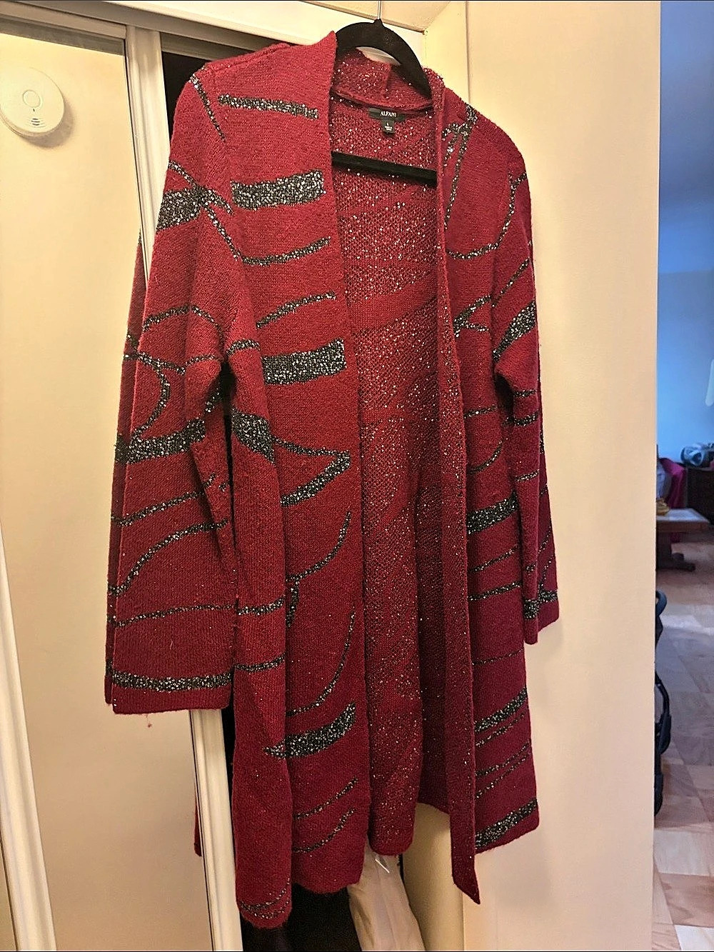 Karen Scott Abstract Pattern Cardigan in Red & Black Size Medium Like New